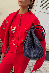 Navy Pinstripe Shopper Bag