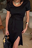 Black Jesse Jersey Wrap Dress in cotton with a tee-style top, adjustable wrap tie waist and front split.