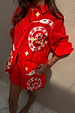 Red Snake Miley Shirt and co-ord shorts featuring a hand-painted snake motif on lightweight red fabric.