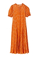 Orange Jacquard Bibi Dress with gold metallic diamond detailing and puffball sleeves.