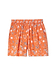 Orange cotton Elissa Short featuring white paisley and leopard palm prints with an elasticated waistband.