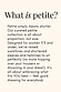 Text defining NFD's petite collection: proportions for women 5'3 and under for feel good dressing for everybody.