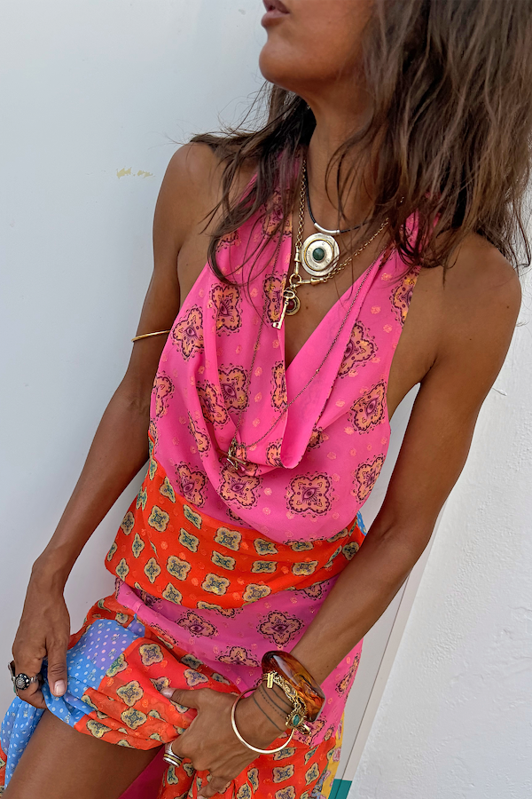 Pink Mix Tile Halter Top