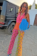 Pink Mix Tile Mesh Flare Trousers