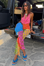 Pink Mix Tile Mesh Flare Trousers