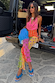 Pink Mix Tile Mesh Flare Trousers
