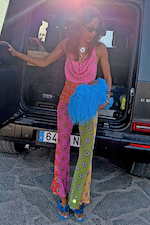 Pink Mix Tile Mesh Flare Trousers