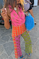 Pink Mix Tile Mesh Flare Trousers