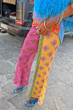 Pink Mix Tile Mesh Flare Trousers