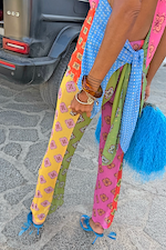 Pink Mix Tile Mesh Flare Trousers