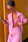 Sheer Pink Organza Funnel Jacket with a zip front and funnel collar, styled open with a matching co-ord.