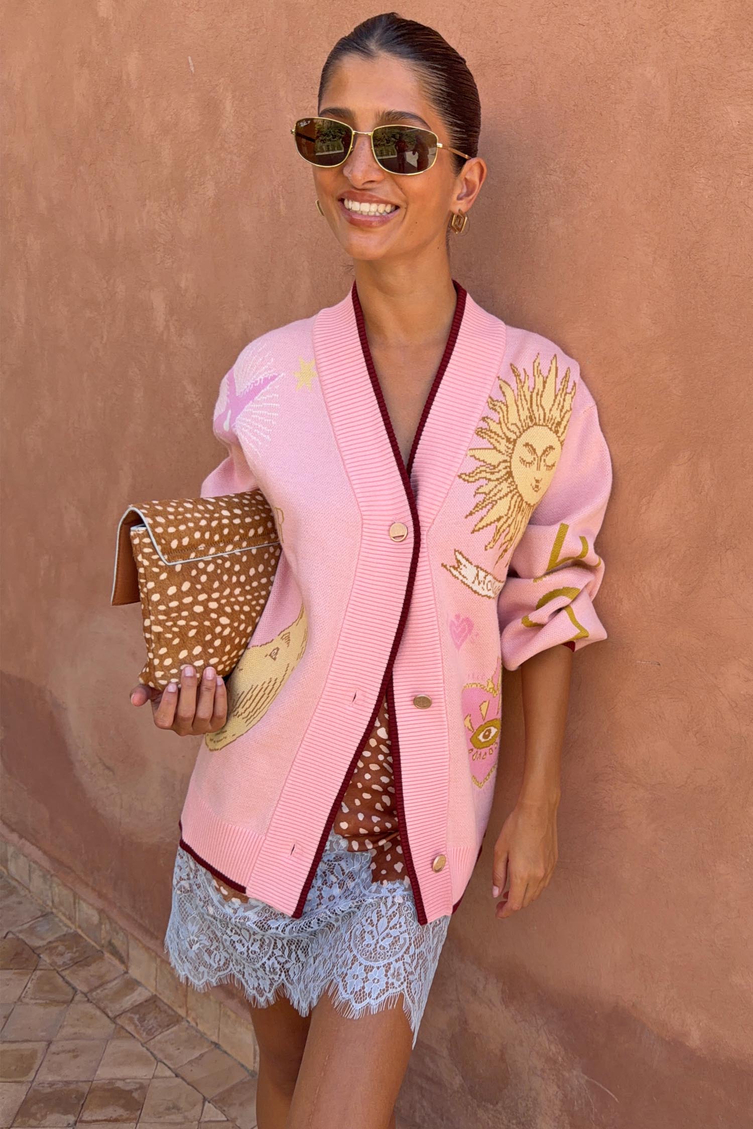Pink Mystical Jacquard Cardigan - Never Fully Dressed