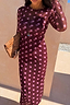 Burgundy Polka Dot Mesh Dress with pink dots, paired with a leopard print clutch bag.