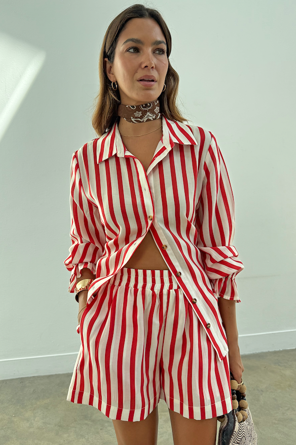 Red Stripe Tie Back Shirt