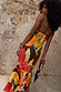 Rio Laragh Dress with a tropical fruit print, thin straps and a tiered hem, shown from the back.