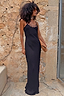 Black Sapna Petite maxi dress featuring a statement ring-detail neckline and a sleek fitted silhouette.