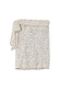Iconic silver sequin mini Jaspre wrap skirt featuring a multi-wear tie waist on a white background.