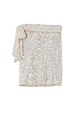 Iconic silver sequin mini Jaspre wrap skirt featuring a multi-wear tie waist on a white background.