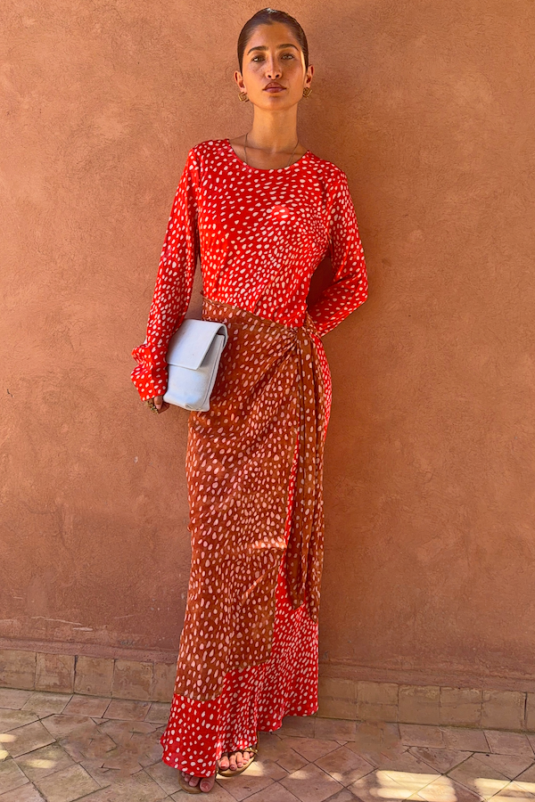 Spliced Deer Wrap Maxi Dress
