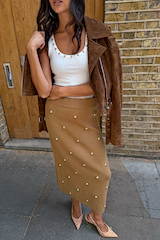 Tan Stud Knit Skirt