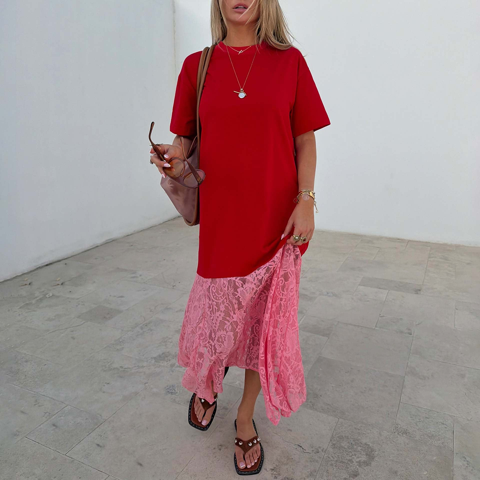 Red & Pink Cara T-Shirt Dress – Never Fully Dressed