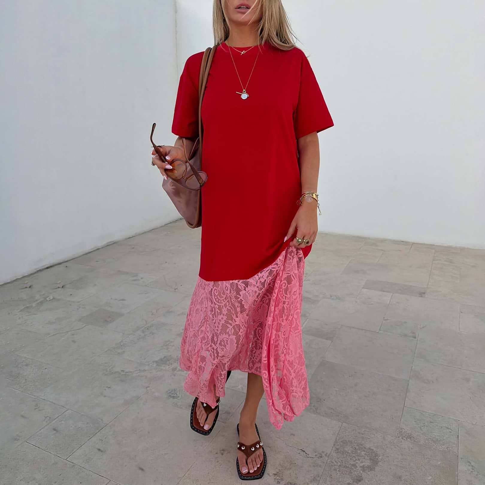 Red & Pink Cara T-Shirt Dress – Never Fully Dressed