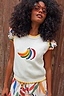 Thumbnail for Cream Banana Tank featuring a colourful embroidered banana motif and yellow contrast stitching on a model.