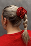 Red Sequin Scrunchie with a shimmering finish, styled in a braided ponytail to add a pop of NFD flare to your outfit.