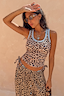Thumbnail for Leopard Rib Tank in stretch ribbed fabric with blue binding and matching trousers, proving leopard is a neutral.