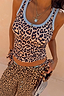 Thumbnail for Leopard Rib Tank featuring contrast blue binding and leopard print on a stretch ribbed fabric.