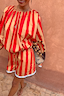 Thumbnail for Red and camel Tomato Stripe Blouse and matching shorts vacation co-ord set with a gathered neckline.
