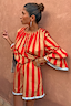Thumbnail for Tomato Stripe Ellie Shorts and blouse co-ord in red and camel stripes with a blue contrast trim.