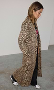 model is wearing the denim leopard long coat
