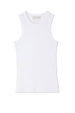 White Ribbed Tank crafted from soft stretch fabric with a subtle embroidered logo, designed in London.
