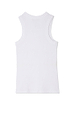 White Ribbed Tank back view featuring a tonal embroidered NFD logo on stretch ribbed fabric.