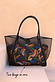 Black Mesh Tote Bag with leather straps and a removable banana print pouch, annotated with 'Two bags in one'.