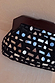 Black Beaded Mirror Bag with silver geometric glass embellishments and a dark wooden top handle.