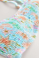 Blue Dreamer Shirred Bandeau Top detail highlighting the elasticated fabric and colourful abstract print motifs.