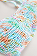 Blue Dreamer Shirred Bandeau Top detail highlighting the elasticated fabric and colourful abstract print motifs.