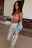 Thumbnail for Blue Dreamer Trouser with a sun and star print and an elasticated tassel waistband for vacation styling.