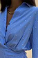 Thumbnail for Blue Stripe Mini Miley Shirt Dress with pinstripe detail, silver studs, and a wrap tie waist.