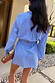 Blue Stripe Mini Miley Shirt Dress with silver stud embellishments and wrap tie fastening, shown from the back.