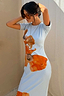 Thumbnail for Ice Blue Floral Rib Dress featuring a bold orange floral print and short sleeves in a soft ribbed fabric.