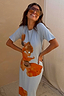 Thumbnail for Ice Blue Floral Rib Dress featuring a large orange floral print on soft stretch ribbed fabric.