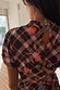 Chocolate Check Floral Top back detail with a high neckline and keyhole button fastening.