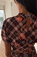Chocolate Check Floral Top back detail with a high neckline and keyhole button fastening.