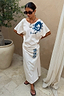 Thumbnail for Cream cotton Dolce Vita T-Shirt Dress featuring blue sun motifs and Greek graphics in a maxi length.