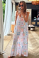 White Island Cross Stitch Maxi Dress in cotton dobby featuring colourful tropical motifs and twisted rope straps.