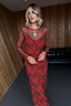 Red Leopard Bow Mesh Dress in sheer red with leopard print bows and long sleeves.