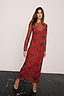 Thumbnail for Red Leopard Bow Mesh Midaxi Dress with sheer burgundy fabric, leopard-print bows and long sleeves.